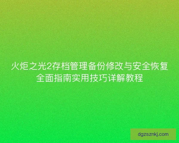 火炬之光2存档管理备份修改与安全恢复全面指南实用技巧详解教程