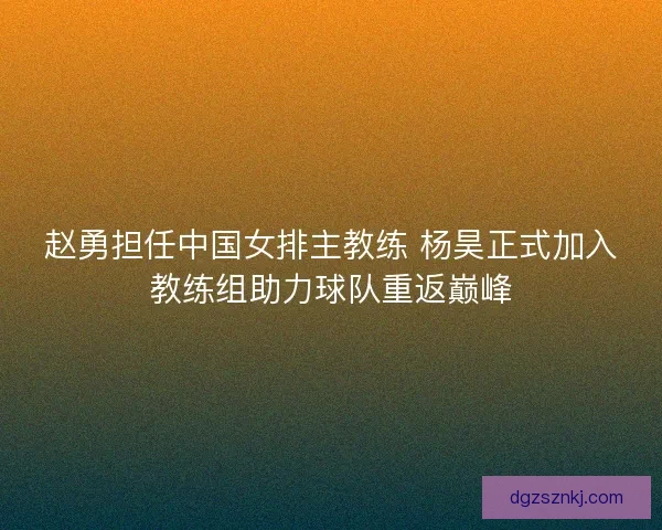 赵勇担任中国女排主教练 杨昊正式加入教练组助力球队重返巅峰