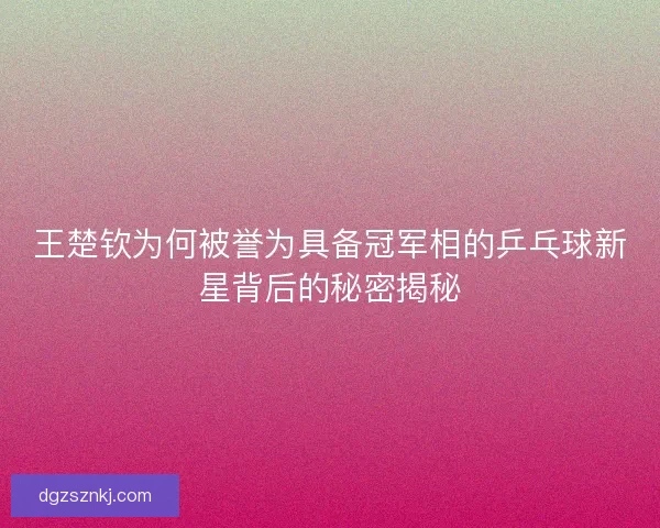 王楚钦为何被誉为具备冠军相的乒乓球新星背后的秘密揭秘